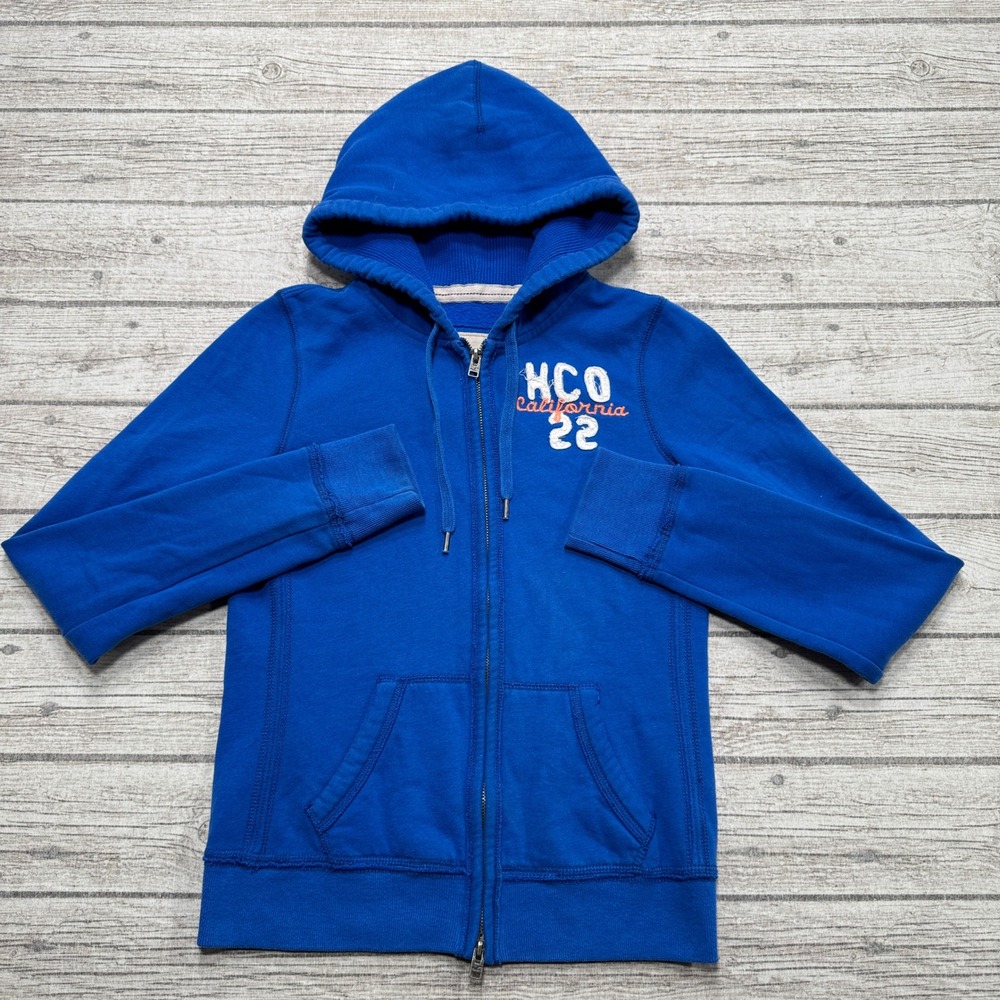 Y2K Hollister Hoodie Women's Small Blue Fleece Zip Up Classic Varsity Sweatshirt
